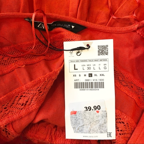 🌈 6/$60, NWT, Zara Boho Style Top, Orange, Large - Picture 3 of 10